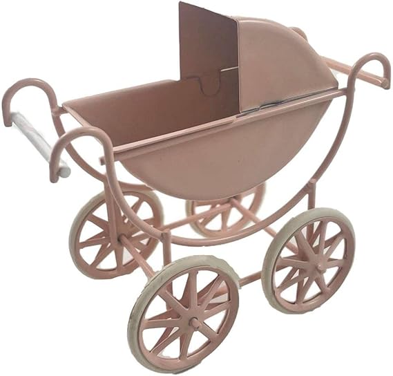 Dollhouse Pink Baby Pram Metal Old Fashioned Nursery