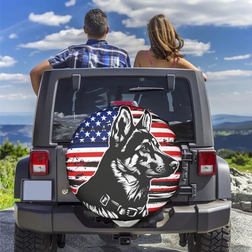 Image of German Shepherd American Flag Spare Tire Cover for Rv Trailer Camper- Waterproof Wheel Protectors Cute Wheel Cover Universal Fit for Truck SUV Travel Camping Outdoor-14 inch