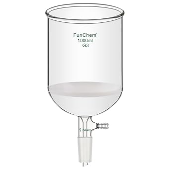 FunChem Buchner Filtering Funnel with Fine Frit G3, Borosilicate Glass Buchner Funnel with 24/40 Standard Taper Inner Joint and Vacuum Serrated Tubulation, 1000 mL Capacity