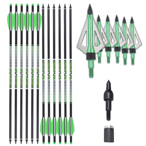 LWANO 100% Pure Carbon Crossbow Bolts Arrows 22 Inch Archery Arrows 12 Pack and 6 Pack Hunting Crossbow Broadheads kit for Hunting & Target Practice