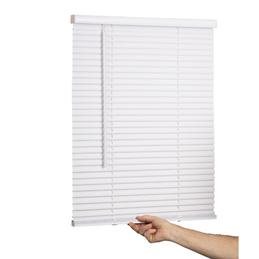 LOTUS & WINDOWARE Cordless Mini Blind, 1" Vinyl Slats, 29" Wide x 64" Long - White, Window Blinds for Home and Office, Interior Door Blinds - Light Filtering