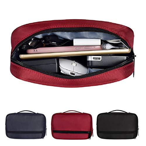 BAKUN Hand-held Electronics Equipment Organizer Bag Common Zipper Journey Beauty Make-up Purse – Padded Gadget Carrying Case for Cables, Moveable Chargers, Electronics Adapters(Crimson)