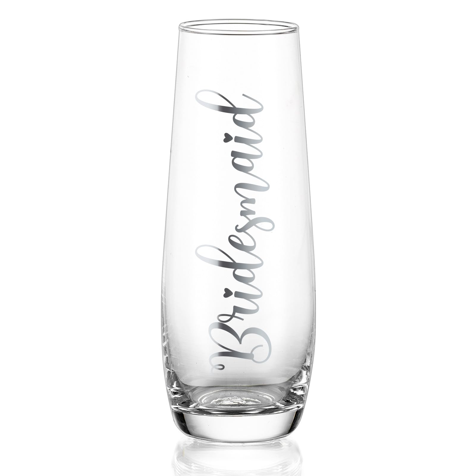 NUPTIO Stemless Champagne Glasses Bridesmaid: Bridal Shower Party Prosecco Flutes Tumbler Wedding Gift Clear Silver Embossed