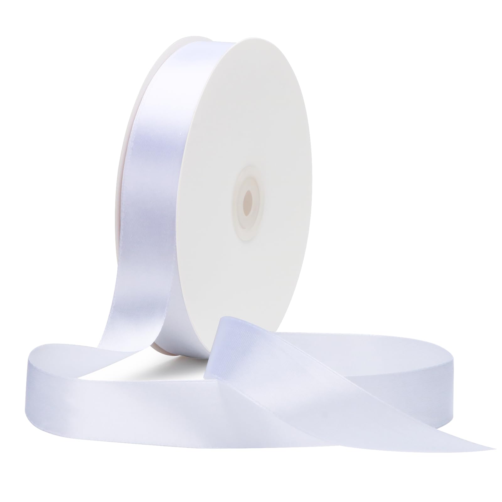 1 Inch x 100yds Satin Ribbon Solid Fabric Ribbons Roll for Gift Wrapping, Floral, Balloons, Craft Sewing, Valentine's Day, Wedding, Birthday Party Decoration (White)