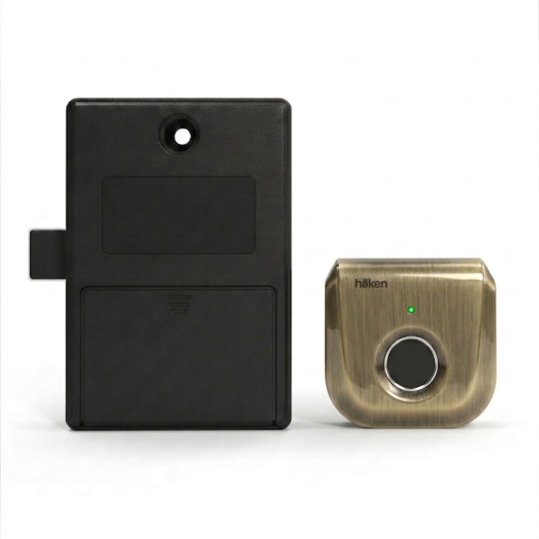 haken hexa digital fingerprint lock | secure biometric furniture lock for cabinets & drawers | easy to install | usb backup support | zinc alloy body | antique brass