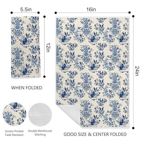 Image of Chinoiserie Boston Terrier Dog Kitchen Towels, Boston Terrier Gifts for Women Men Dish Tea Towels for Kitchen, Grandmillennial Toile de Jouy Dog Hand Towels for Bathroom, 16x24 Inch