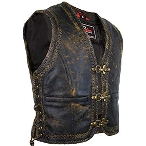 MDM Vintage leren herenvest met dubbel gevlochten leren zomen