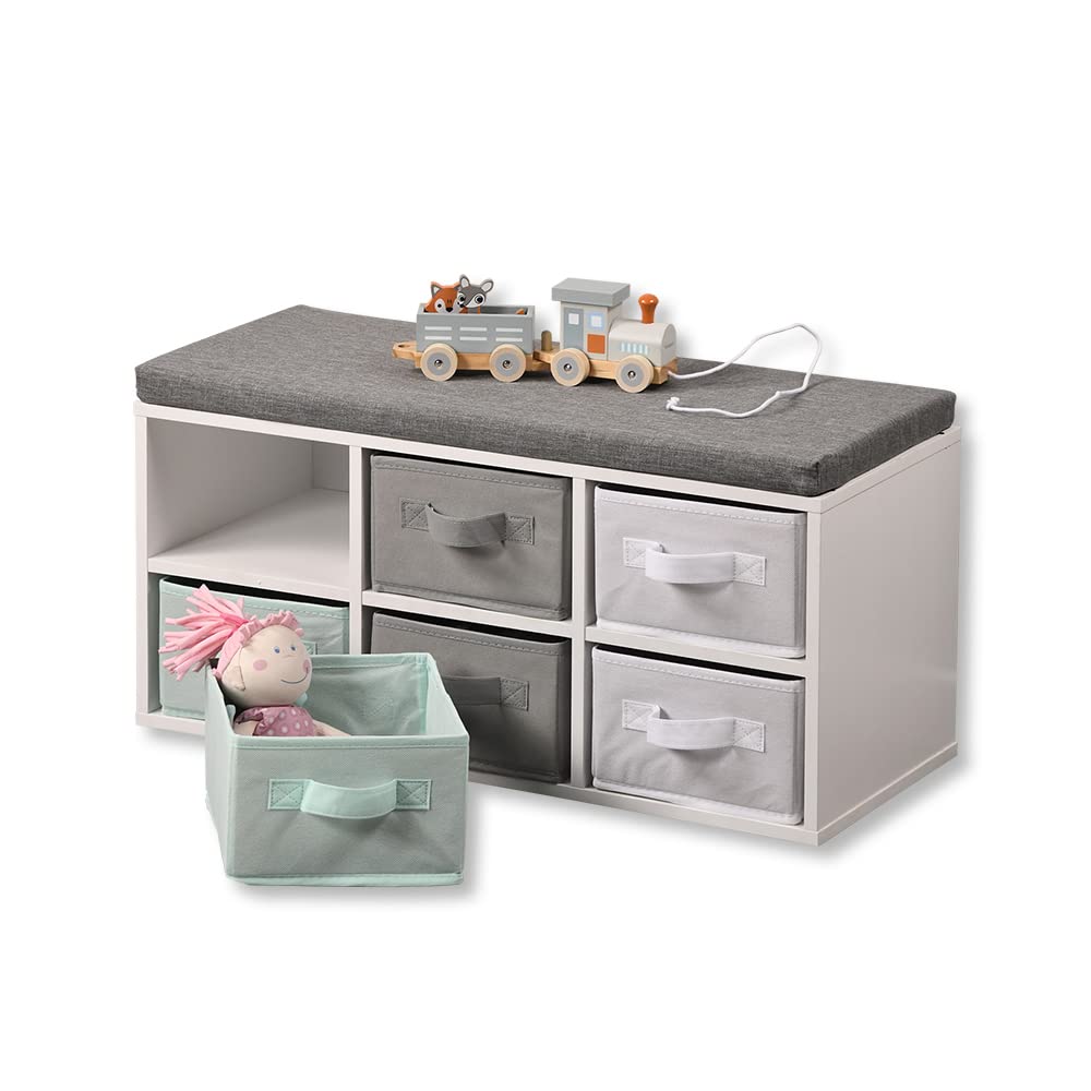 Kesper | Banc pour enfants avec boîtes de rangement, matériau: panneau de particules, dimensions: l:68 x h:29,5 x p:33 cm, couleur: blanc| 17729 13