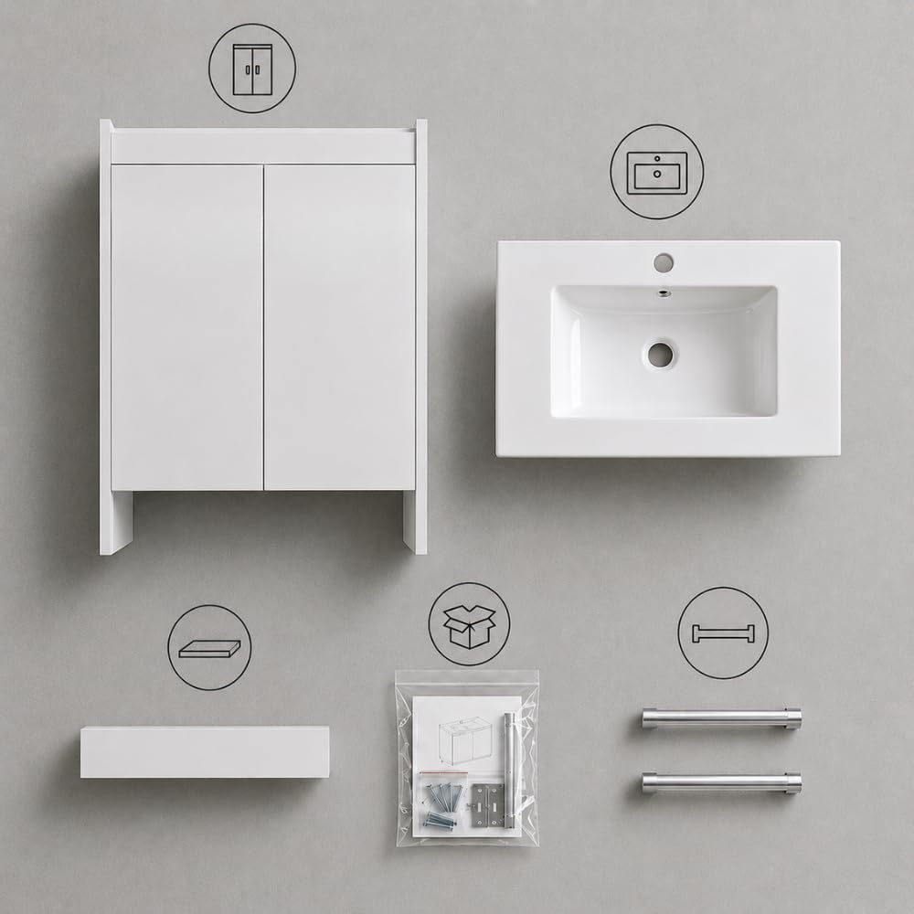 Meuble Sous Vasque Blanc avec Lavabo 60 x 87 x 46 cm - Salle de Bain