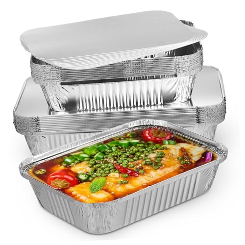 OUNONA 20Pcs Aluminum Foil Pans with Lids Baking Cookie Pans Insulated Food Containers for Meal Prep Takeout Trays Safe Food Grade Aluminum for Easy Storage