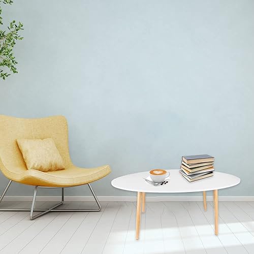 Miniatura 6 de MyHarney Mesa de centro ovalada moderna de mediados de siglo, mesa de centro de madera, mesa de centro moderna para sala de estar, muebles pequeños