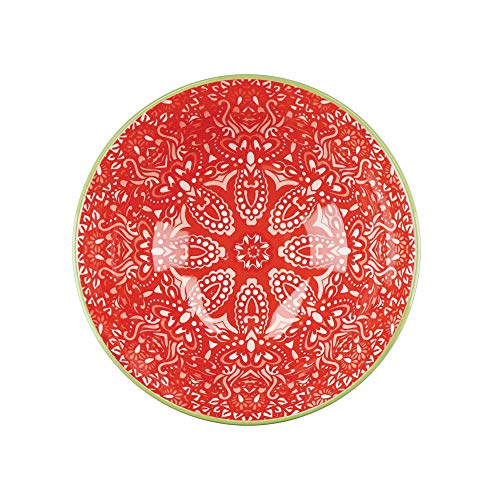 KitchenCraft Gemusterte Müslischale 4er Set in Geschenkbox, Keramikschalen ideal für Eis, Suppe und mehr, 'Brights' Designs, 15cm