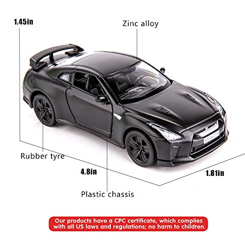 Modelo a escala 1:36 de coche GTR R35 Supercar negro miniatura 2