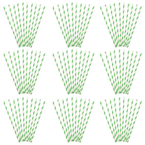 100 pitillos desechables de papel verde rayado miniatura 1