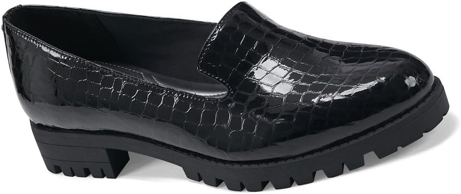 Easy Spirit Women's Geneva Loafer, Black Croco Patent Leather, 8