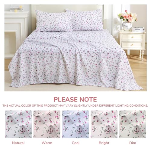 Image of MUXHOMO Full Size 4 Piece Sheet Set, Soft & Breathable Sheet Set for Bedroom with Deep Pocket Up to 16 inch, Wrinkle-Free & Cooling Bed Sheet with Flat Sheet, Fitted Sheet & Pillowcases - Purple Sprig