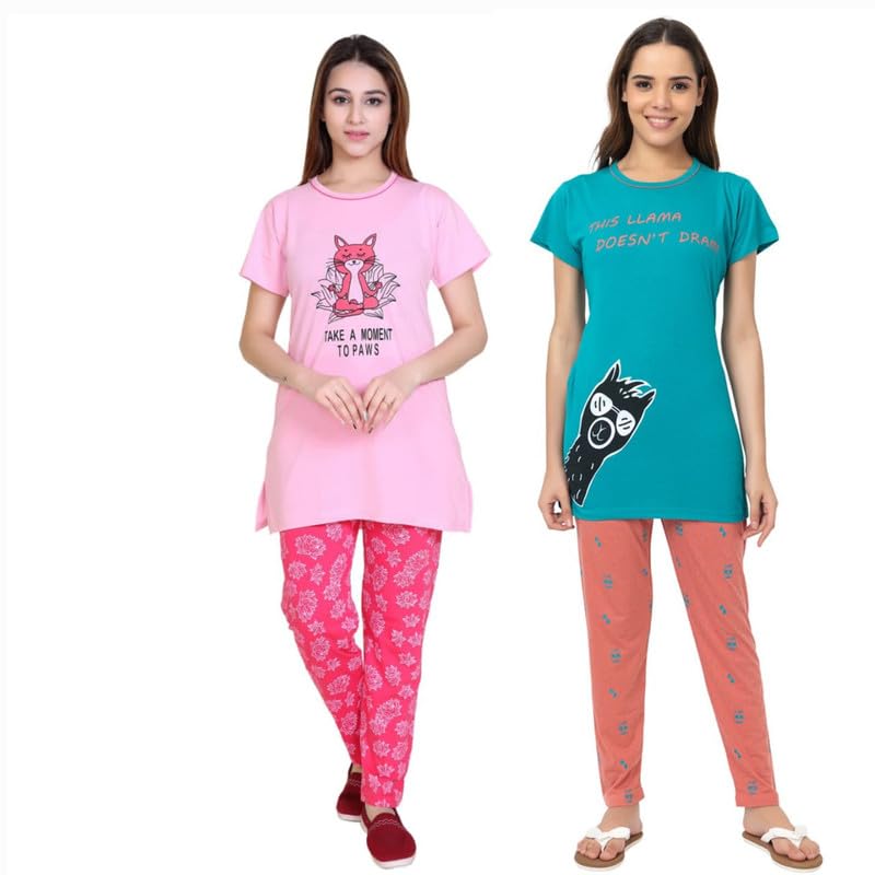 Women's Cotton Printed Night Suit Combo (Pack of 2)-image-12