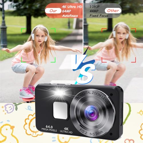 Cámara digital compacta para niños 64MP 4K con zoom 18X miniatura 3