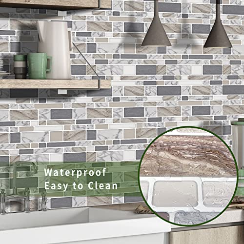 Stickgoo 10-Sheet Marble Look Peel And Stick Wall Tile, 12"X12" Premium Self Adhesive Tiles Kitchen Stick On Backsplash,Brown&Gray #TOP2
