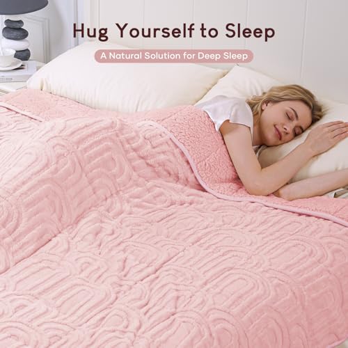Image of Cottonblue Jacquard Weighted Blanket 20 lbs for Adults Queen Size, Soft Fluffy Sherpa Fleece Weighted Blankets Throw 60 inch x 80 inch for Sleep Relax, Fuzzy Warm Arch Heavy Blanket for Bed Sofa, Blush Pink