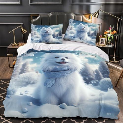 Housse de couette petit chien blanc 3D microfibre Super King 260x220cm - 2