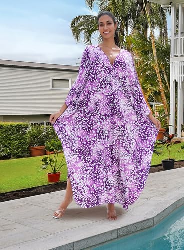 Image of Yanziliu Kaftan Dress for Women,Plus Size Hawaiian Batwing Sleeve Beach Cover Up Summer Swimsuit Dresses