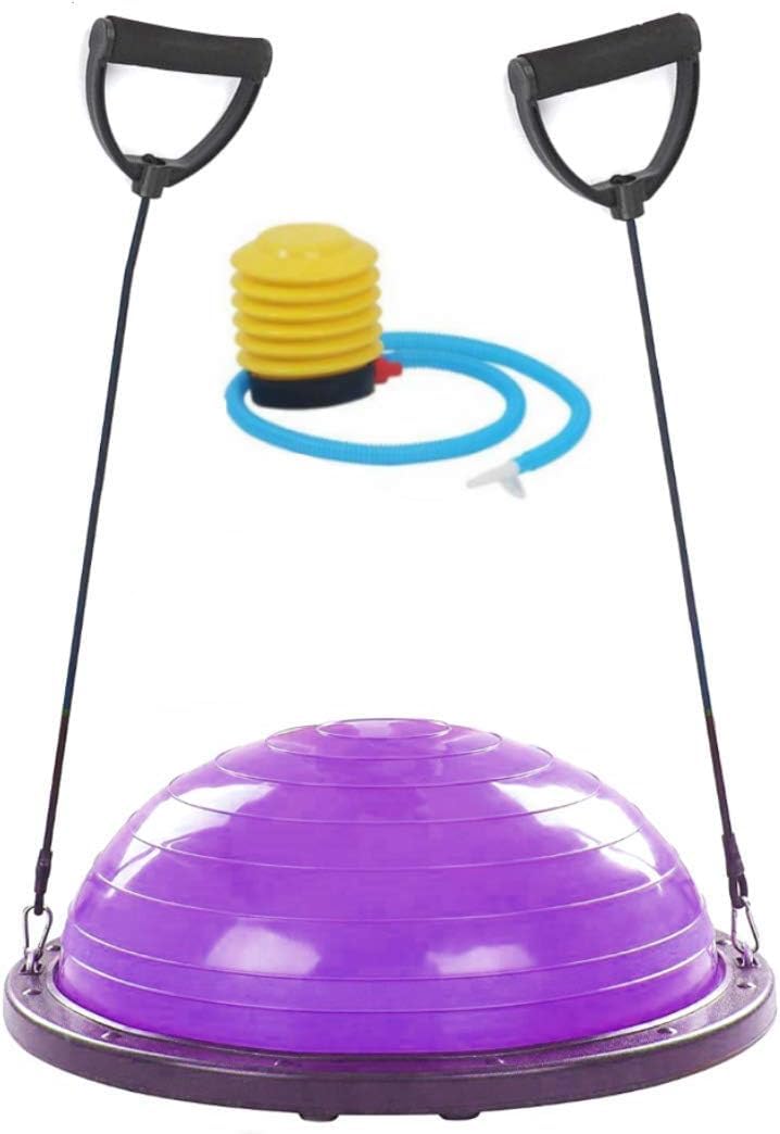FMYBB70V Half Balance Ball with Rope (Diametro 60 Cm) + Pompa - Viola | Palla con Elastici per Home Fitness, Pilates, Yoga, Palestra, Ginnastica