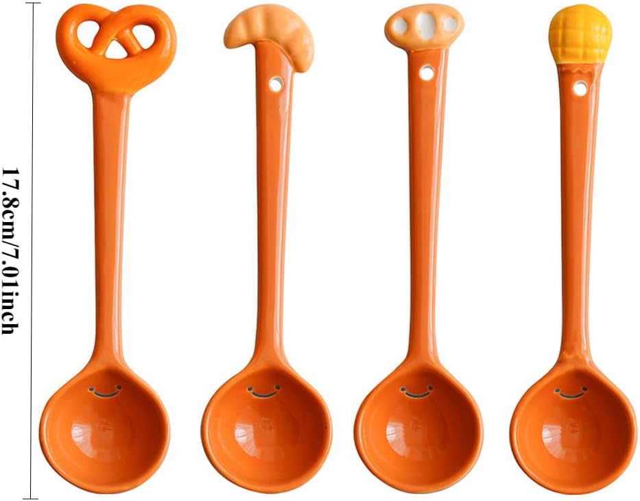 (4 Pieces) Household Ceramic Cartoon Cute Spoons Dessert Rice Soup Bread