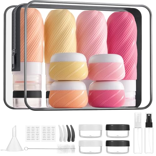 LitBear-23-Pack-TSA-Approved-Travel-Bottles-for-Toiletries-Leak-Proof-Refillable-Travel-Size-Containers-Kit-with-Silicone-Squeezable-Bottles-Jars-for-Shampoo-Lotion-Conditioner-in-Clear-Bag-Pink LitBear 23 Pack TSA Approved Travel Bottles for Toiletries, Leak Proof Refillable Travel Size Containers Kit with Silicone Squeezable Bottles Jars for Shampoo Lotion Conditioner, in Clear Bag, Pink - Image 1