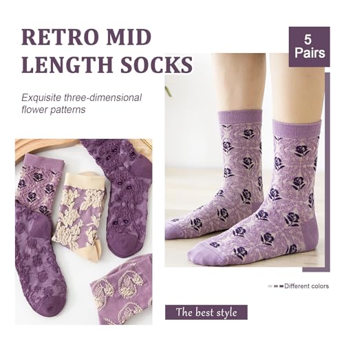 Womens Floral Socks, Cute Vintage Embroidered Frilly Socks, Kawaii Girly Casual Cotton Crew Ruffle Ankle Cottagecore Socks2