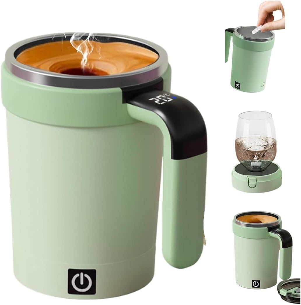 Taza agitadora magnética, taza de viaje calentada con control de temperatura inteligente, mezclador de bebidas portátil, recargable por USB-C, uso con una sola mano, base extraíble para café y té