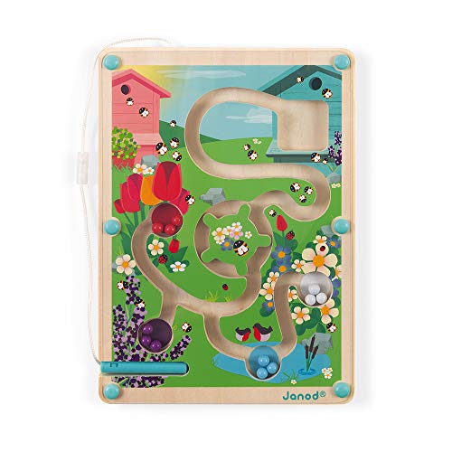 Janod - Labyrinthe Magnétique à Billes Ruche en Bois - Apprentissage Motricité Fine et Concentration - Format : 18 X 25 cm - Certifié FSC® - Dès 2 ans, J05310