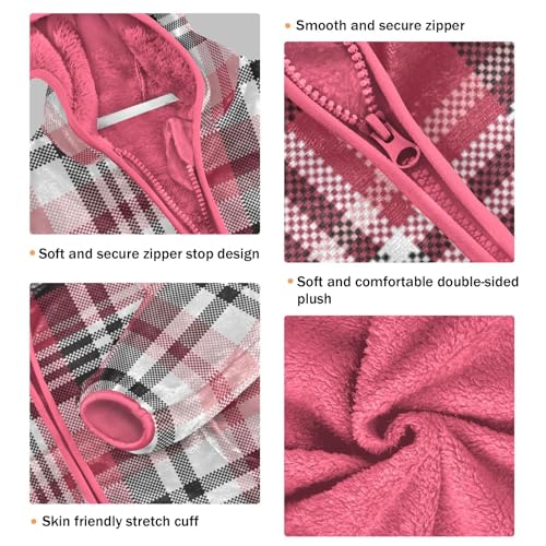 OTVEE Modern White Pink Plaid Kids Hoodie Jacket Fall Spring Full Zip Warm Outwear Coat3