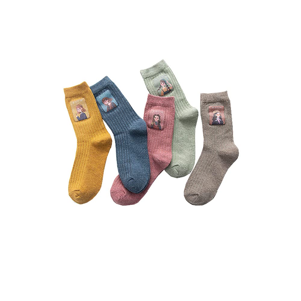 Womens Crew Casual Knit Socks 4 Pairs Soft Warm Cozy Winter Socks Womens Lovely Socks (Color 3)
