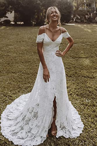Simple Boho Wedding Dresses for Bride 2024 Mermaid Lace Spaghetti Straps V Neck Beach Bridal Gowns3