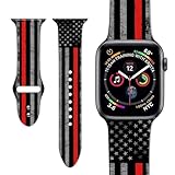 Thin Red Line Firefighter American Flag Watch Bands Compatible with Apple Watch 38mm/40mm/41mm, Adjustable Wristbands Soft Silicone Replacement Strap for iWatch Series 7 6 5 4 3 2 1 SE