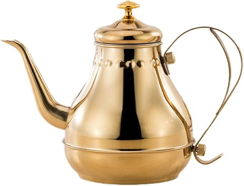 DECHOUS Hervidor de té de acero inoxidable con cuello de cisne de 1.8 L, dorado, perfecto para verter café y té, uso en estufas