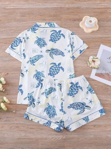 Image of Verdusa Pajamas For Women Set 2 Piece Cute Pjs Sleepwear Lounge Sets | Pj Sets For Woman, Button Down Shirts With Pajama Shorts, Cute Print, Comfy Sets