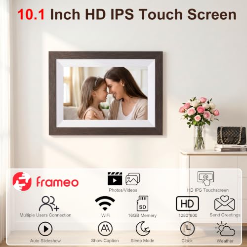 Digital Picture Frame, 10.1" Frameo Digital Frame WiFi with 1280x800 HD IPS Touch Screen, Auto-Rotate, Wall Mountable, Instant Share Photos & Videos from Phone via App, Brown Wood - image 3