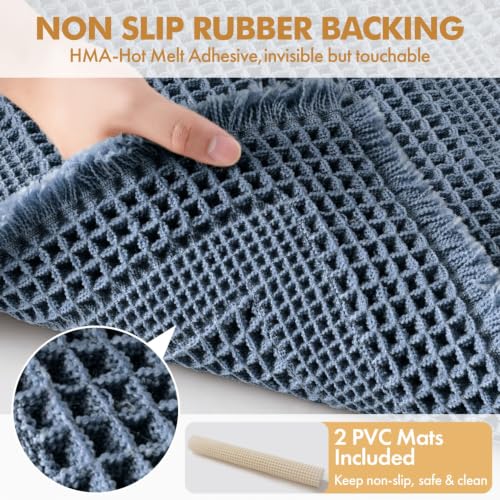 MIULEE Set of 2 Waffle Bathroom Rugs Blue Boho Bath Mat 17x24+18x30 in by MIULEE - Used condition - Image 3