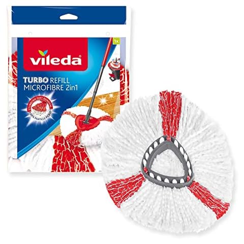 Vileda EasyWring and Clean Turbo 2-in-1 Microfibre Mop Refill Head, White/Red Cover