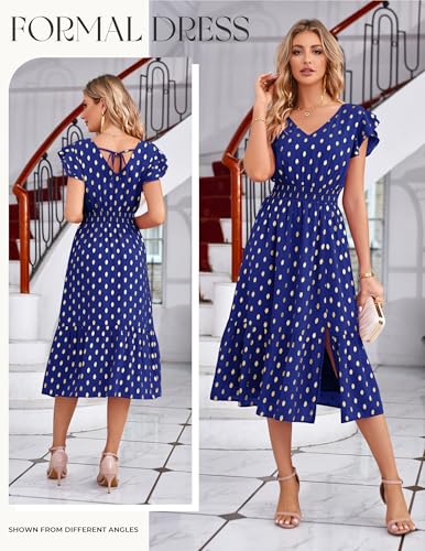 Image of GRACE KARIN 2026 Womens Summer Dresses V Neck Ruffle Sleeve Floral Boho Beach Dress A-Line Swing Midi Wedding Guest Sundress