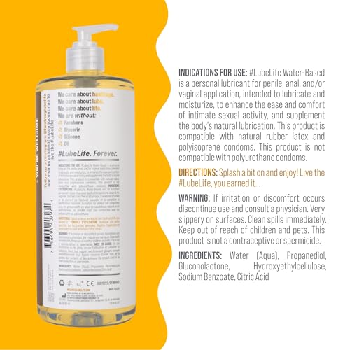 lubelife water-based lube  personal lubricant for men women amp couples travel size non-staining easy clean-up toy-safe 32 fl oz