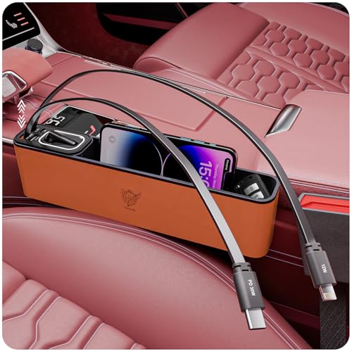 FlexTurtle Car Seat Gap Filler Organizer with 69W Retractable Car Charger & Bluetooth Earpiece for Driving Calls, Car Accessories with Trucker Headset, Fits Sedans, SUVs, Pickup Trucks & Crossovers