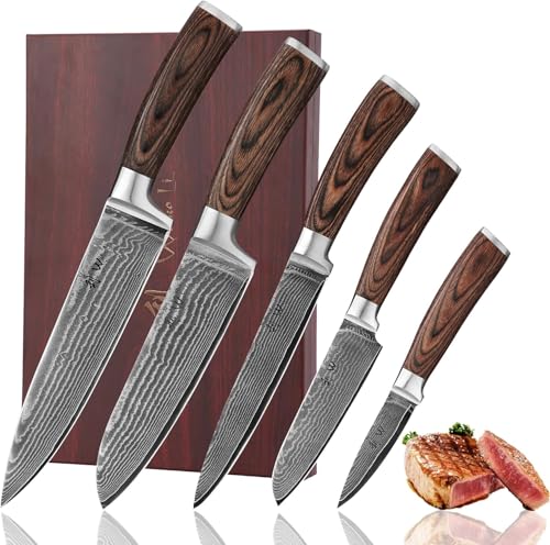 Wakoli EDIB 5-Piece Damascus Knife Set...