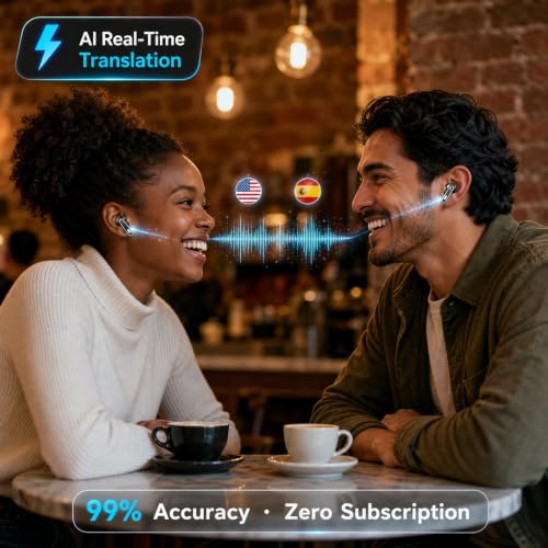 Image of AI Translation Earbuds Real Time - 194 Languages Translator Earbuds with Active Noise Cancelling, No Subscription, 40H Battery in-Ear Bluetooth 6.1 Headphones, Audifonos Traductores Ingles Espanol