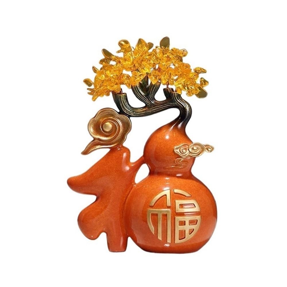 Money Tree Fook Wealth Prosperity Crystal Fortune Tree, Feng Shui Balancing Gourd Home Ornament Crystal Tree(Orange)