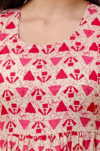 Image of Women's Printed Flared Maternity Kurti with Zipper, Cotton Feeding Kurta for Pre & Post Pregnancy