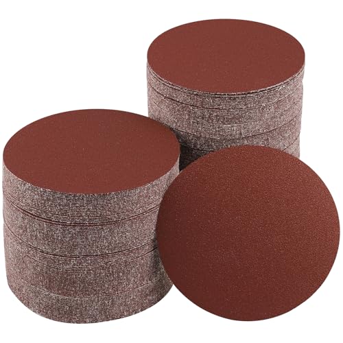 Sruhrak 100 Pcs 125mm Sanding Pads 120 Grit, 5 In Round No-Hole Sanding Discs Hook and Loop Sandpaper for Random Orbital Sanders