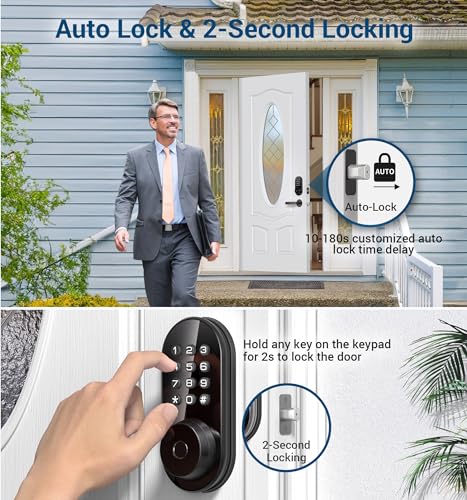 TEEHO TE342 Fingerprint Smart Keyless Entry Door Lock with Keypad, Bluetooth App Remote Control - Electronic Deadbolt for Front Door - Auto Lock - Matte Black - image 5